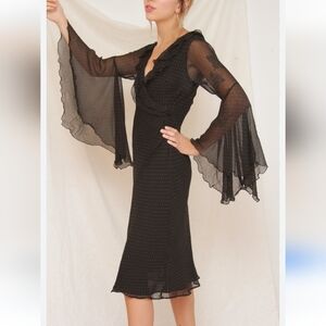 Express Y2K Silk Bell Sleeve Black Witchy Dress